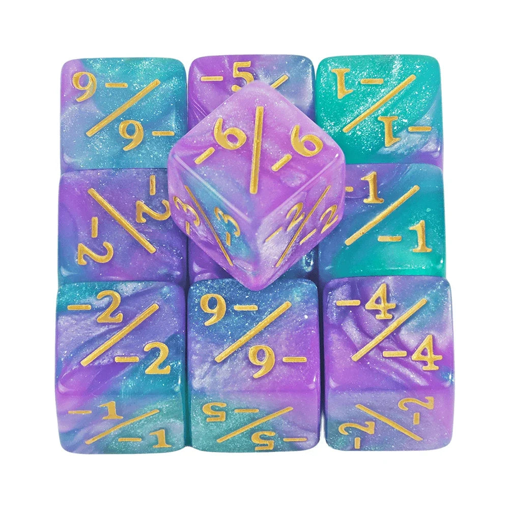 10pcs D6 Dice Counter Set - +1/+1 & -1/-1 Six Sided Dice for Math Teaching, Kids Arithmetic Toys and Card Game Accessories