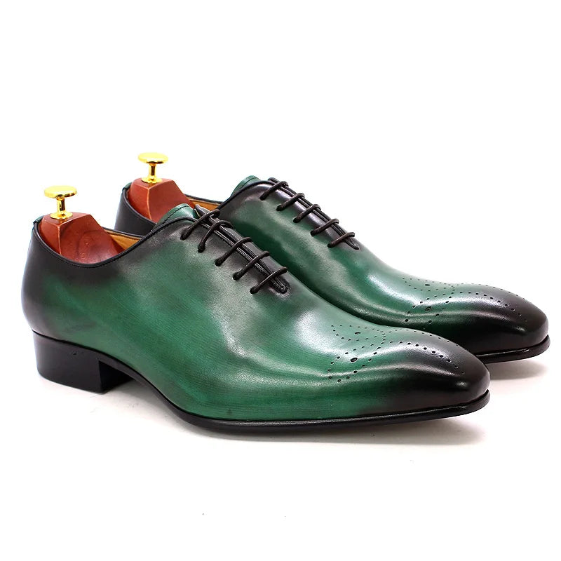 Men’s Genuine Leather Oxford Shoes - Whole Cut Pointed Toe Lace-Up Formal Business and Wedding Dress Shoes