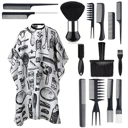 11pcs/15pcs Barber Salon Cloak Set – Adjustable Stylist Cape with Neck Buckle, Dust Removal Brush & Comb