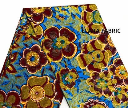 African Golden Glitter Wax Fabric - Soft Cotton Ankara Batik Print Material for Uniforms