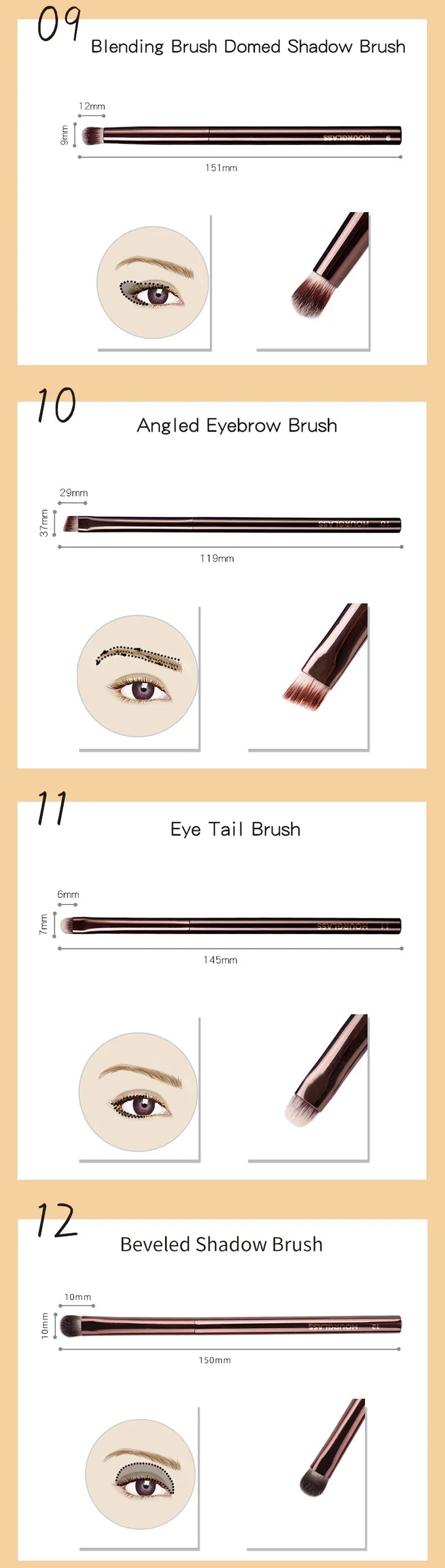 Hourglass Makeup Brushes Set – Powder, Foundation, Concealer, Blusher, Bronzer, Eyeshadow & Eyebrow Sculpting Brushes