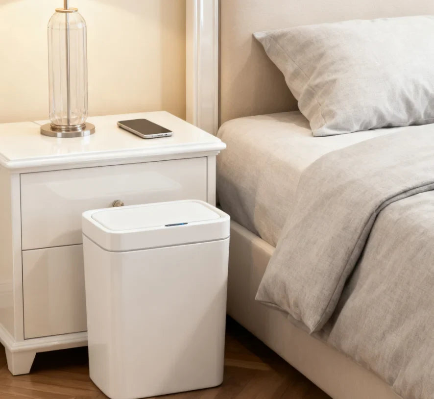 White 15L Touchless Smart Sensor Trash Can – Electronic Bathroom Garbage Bin with Auto Bagging, Smart Home Compatible