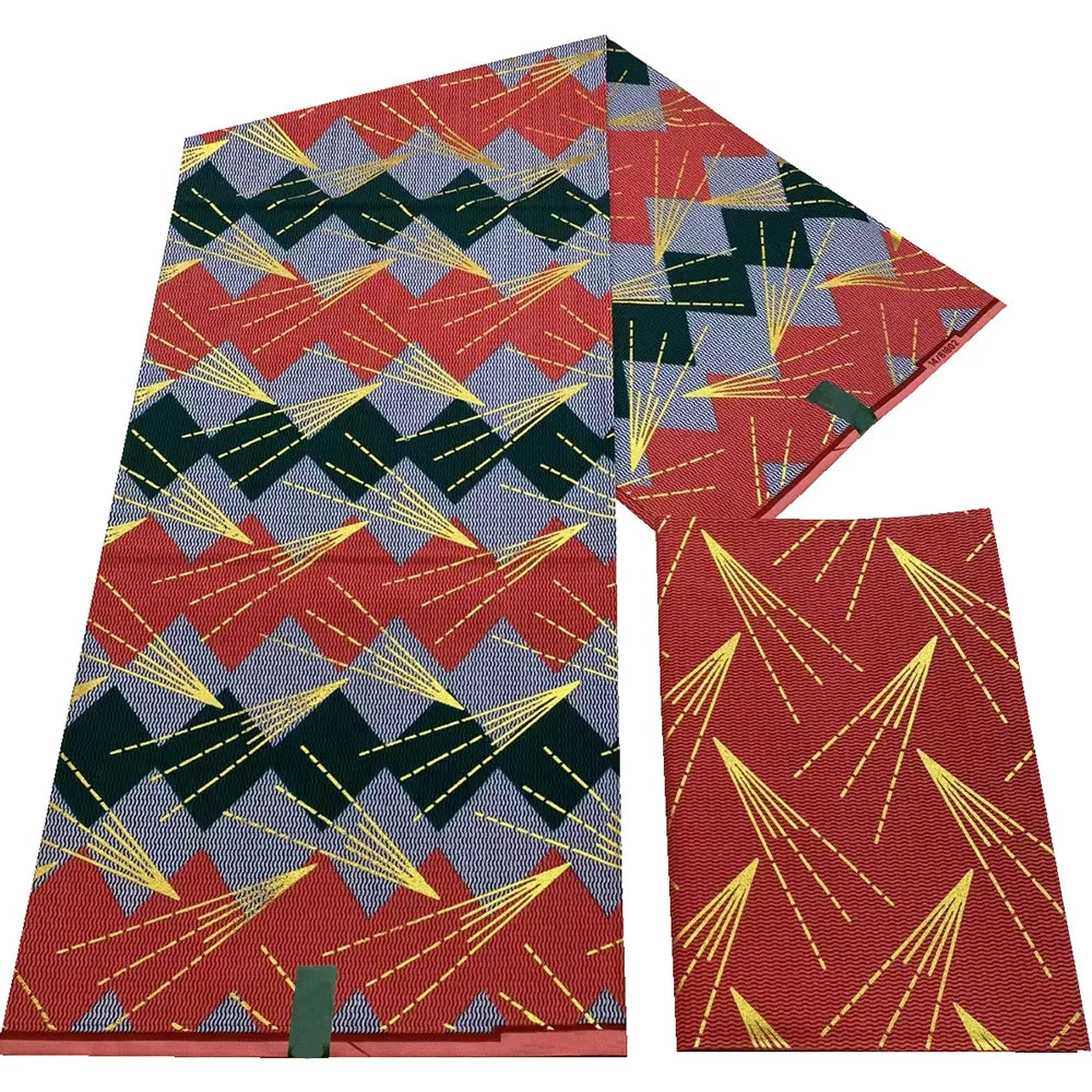 Kente Golden Wax Cotton Fabric - African Dutch Nigerian Ankara Batik Party Dress Fabric 2+4 Yards
