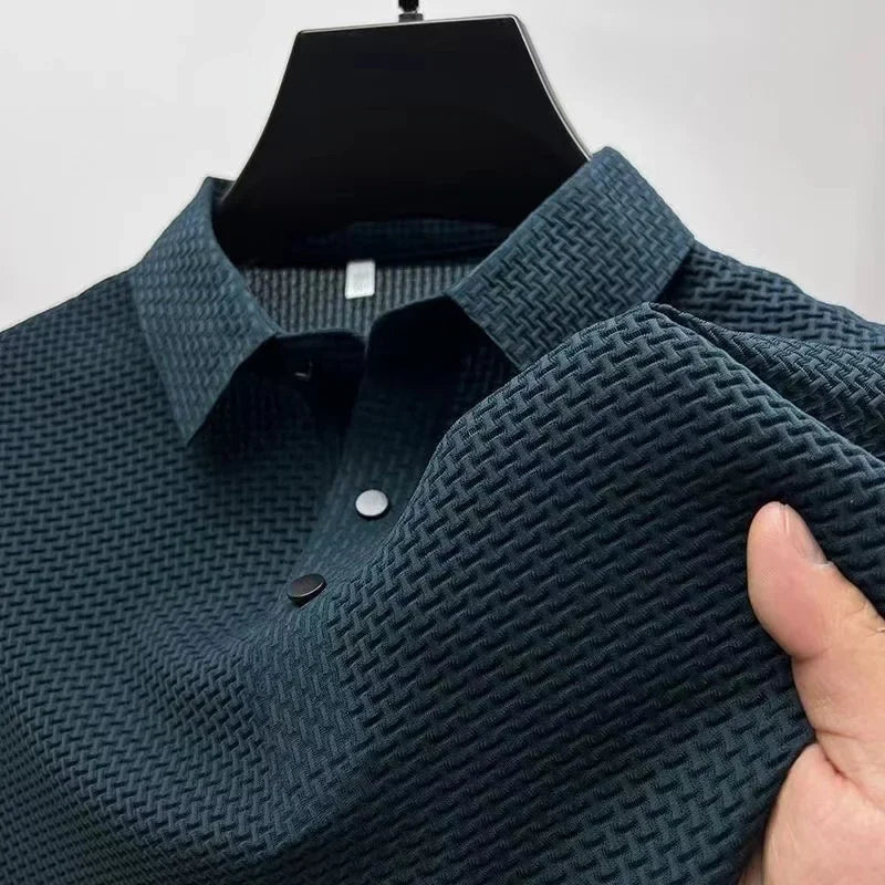 Men’s Business Casual Polo Shirt - Breathable Short Sleeve Solid Color Summer Top