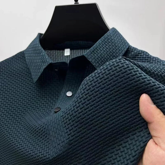 Men’s Business Casual Polo Shirt - Breathable Short Sleeve Solid Color Summer Top
