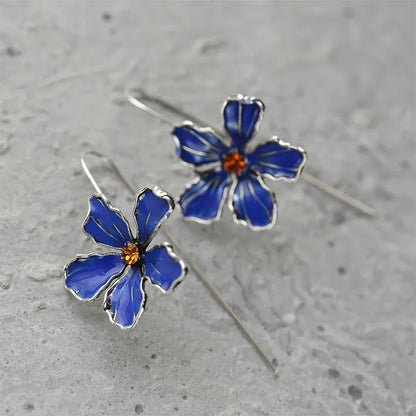 Retro Blue Oil Drop Earrings - European Style Long Hook Holiday Jewelry for Women