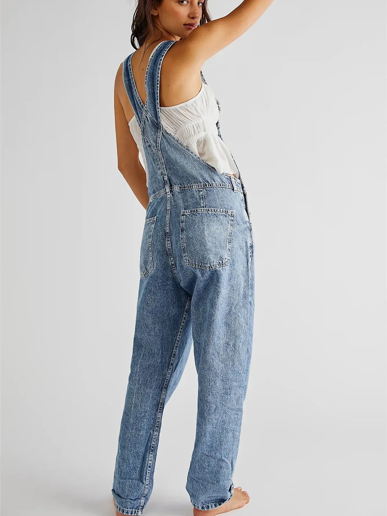 Women’s Denim Overalls - Loose Fit Stretchy Bib Jumpsuit with Tapered Leg Casual Jean Pants