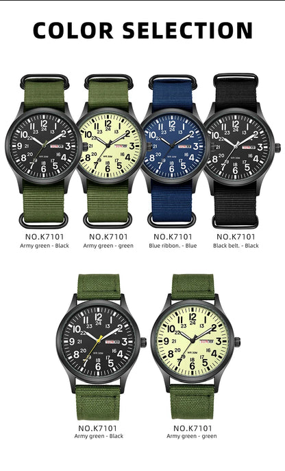 TPW Field Watch 2024 - Easy Read Quartz Wristwatch with Fabric Strap & 24-Hour Display