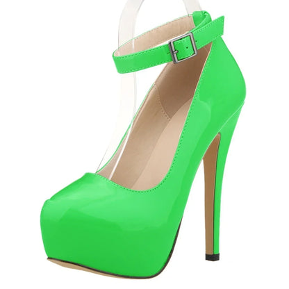 Women’s Patent Leather Stiletto Pumps – 14cm High Heels with Buckle Ankle Strap, Sexy Wedding & Fashion Shoes, Size 44