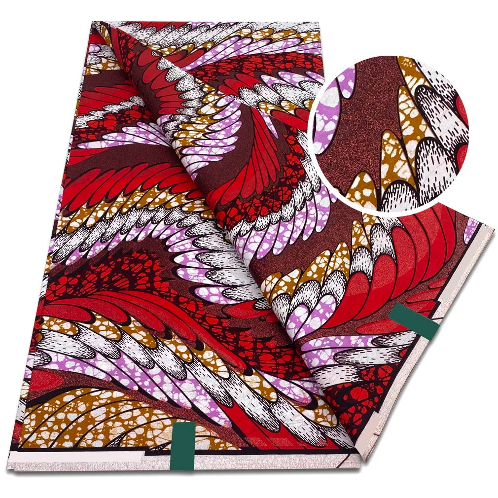 African Grand Super Golden Wax Fabric - Soft Glitter Gold Ankara Batik Print 6 Yards