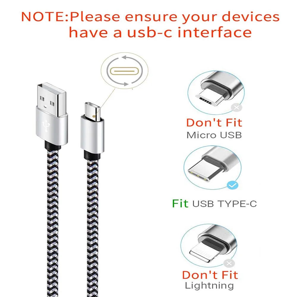 USB-C 2.4A Fast Charging Nylon Braided Data Cable for Samsung, Huawei & USB Type-C Devices