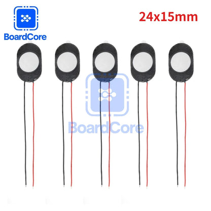 5-Piece Mini Speaker Set - 1W 8Ω Oval Loudspeakers with Wire for Arduino, 15×10mm & 24×15mm Sizes