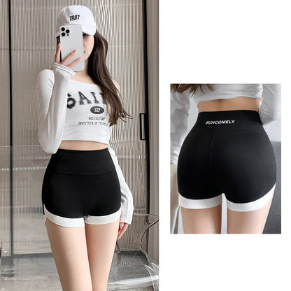 Women’s Summer High-Waist Shorts Leggings – Thin, Contrast, Barbie-Style, Shark Safety Pants, No-Line Fit