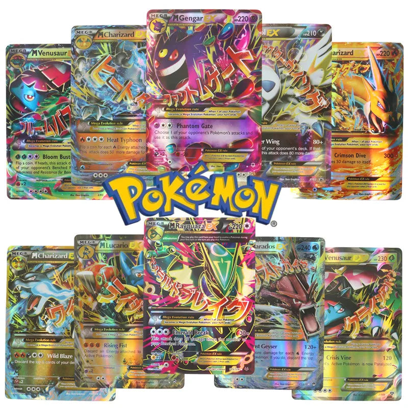 60/100PCS English Pokémon Shining Trading Cards Set – MEGA GX VMAX VSTAR EX Collection Cards for Kids Gift & Play