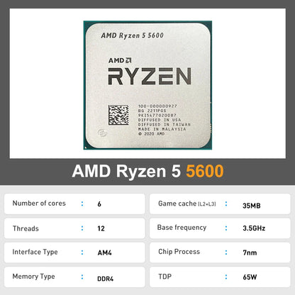 NEW AMD Ryzen 5 5600 – 3.5GHz 6-Core 12-Thread CPU Processor, 7nm, L3=32MB, Socket AM4