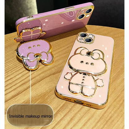Mirror Rabbit Flower Strap Case for Xiaomi Redmi Note 11 / 12 / 10 / 9 Series – Pro Max Stand Phone Cover with Decorative Strap & Protective Design