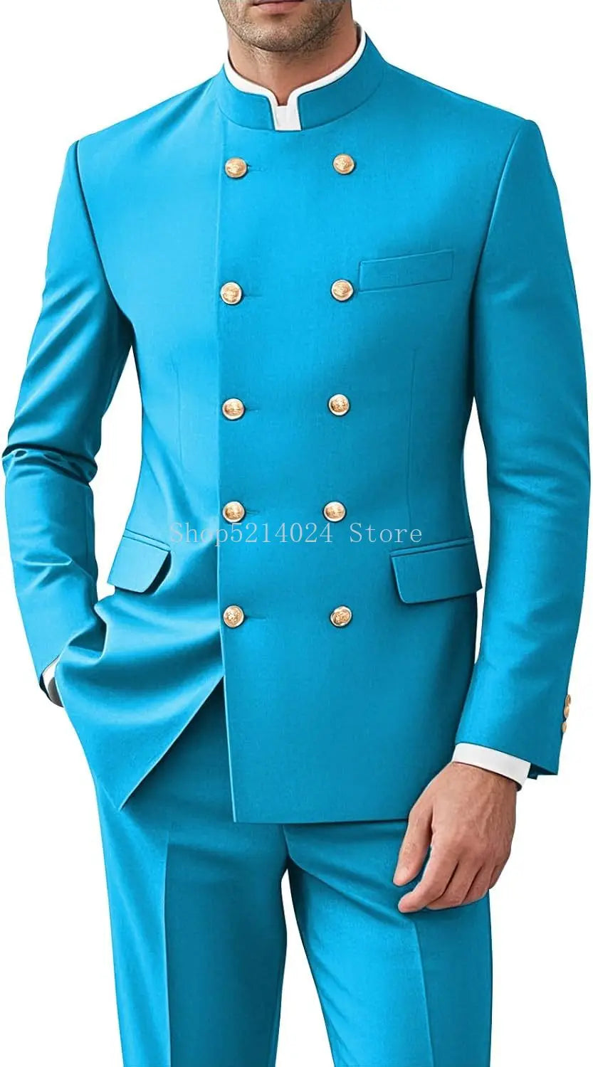 Men's 2-Piece Suit Set - Gold Button Jacket and Pants for Weddings & Formal Events