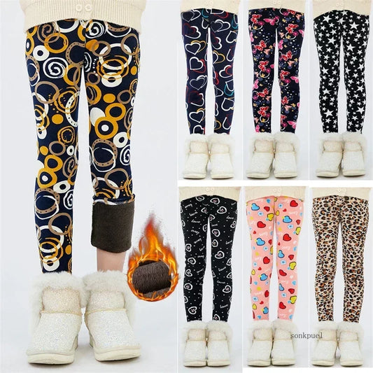 Girls Warm Velvet Leggings Pants (4–13Y) – Autumn Winter Thickened Star Print Kids Stretch Trousers Baby Girl Thermal Skinny Pants