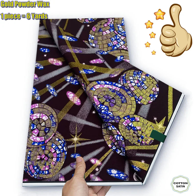 African Grand Golden Wax Fabric - Glitter Gold Ankara Pagne Batik Print Soft Cotton Fabric