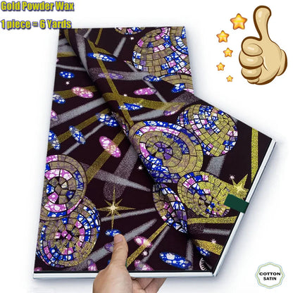 African Grand Golden Wax Fabric - Glitter Gold Ankara Pagne Batik Print Soft Cotton Fabric