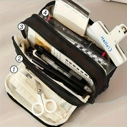 Large Capacity Pencil Case - Portable Handheld Pen Pouch and Cosmetic Storage Bag for School Office and Travel