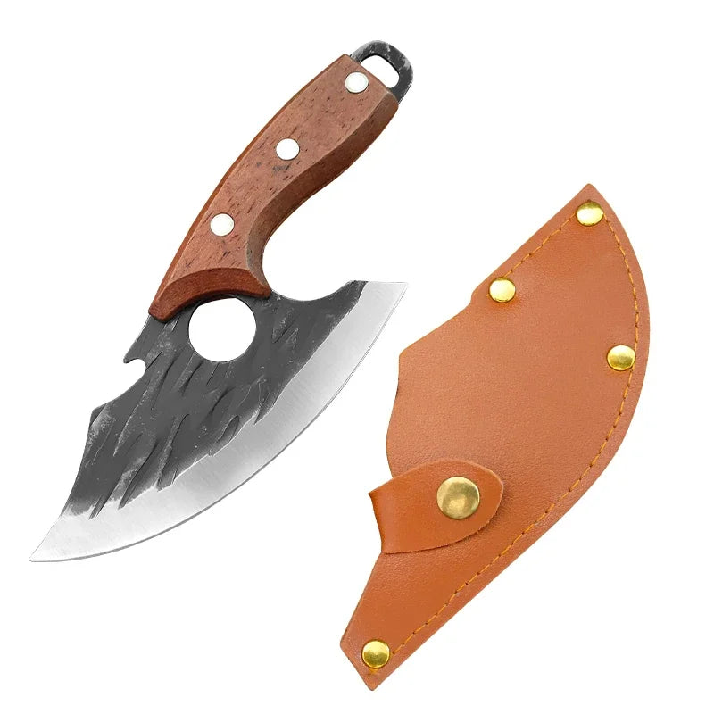 Multifunctional Stainless Steel Kitchen Knife - Forged Meat Cleaver Boning Knife with Bottle Opener and Protective Cover
