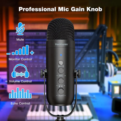 Haomuren USB Podcast Microphone Kit - Cardioid Condenser Mic with Boom Arm for PC Recording, YouTube & Streaming