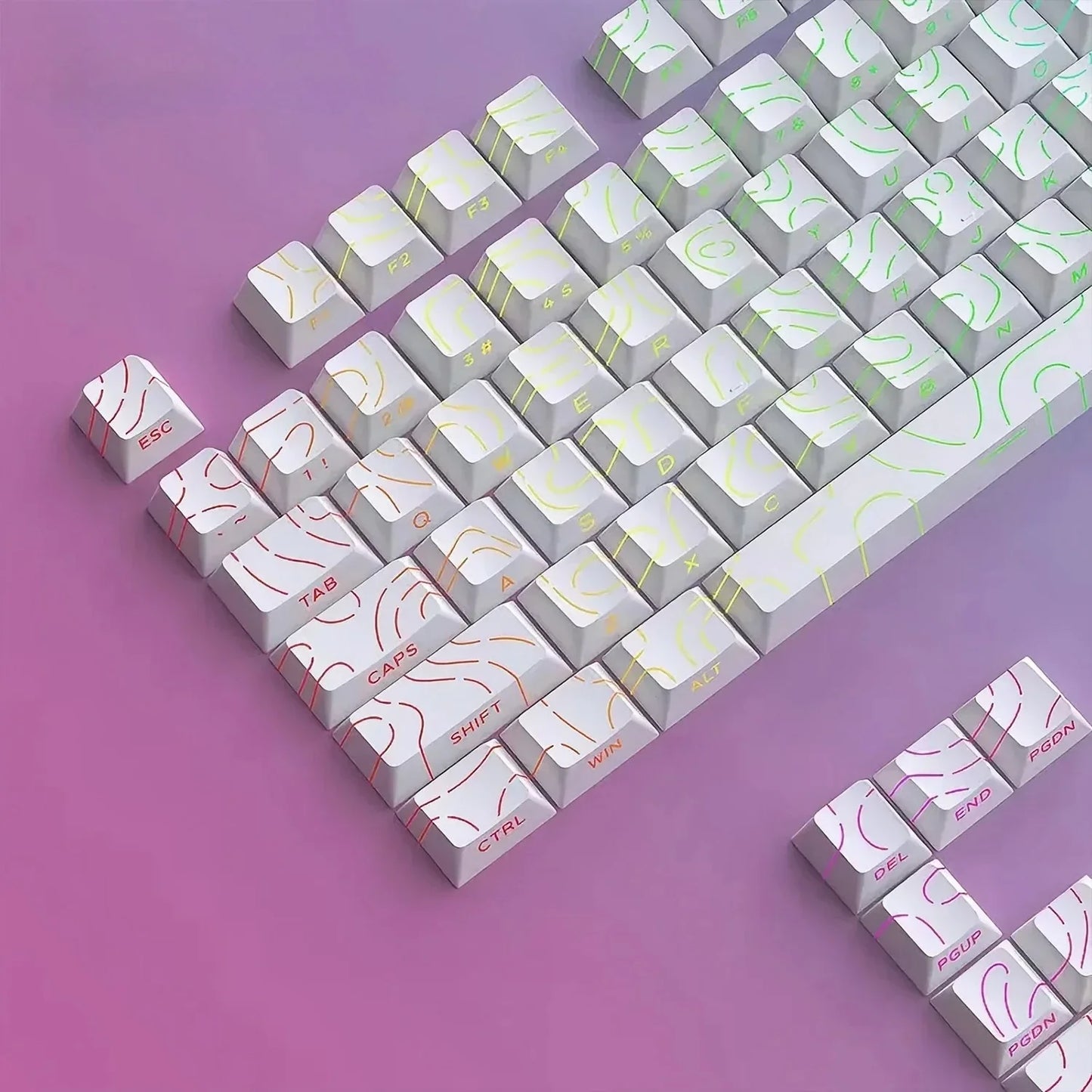 Topographic Keycaps 4.0 Version - 98 Key PBT Cherry Profile Shine Through Side Print Backlit Mechanical Keyboard Caps