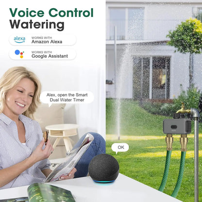 Zigbee/WiFi Automatic Water Timer – Dual Hose Garden Irrigation System, Sprinkler Programmer, Alexa Support