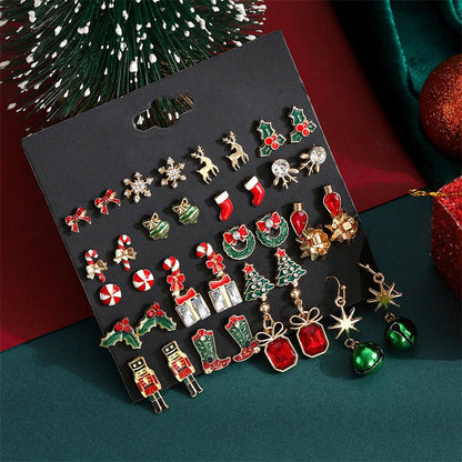 12/20 Pairs Christmas Earrings Set – Shiny Crystal Snowflake, Elk, Bowknot & Xmas Tree Studs for Women, Holiday & New Year Gifts