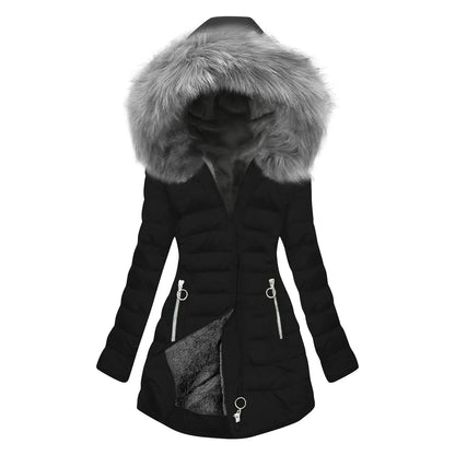 Women’s Plus Size Quilted Long Coat – Lined Mid-Length Hooded Winter Jacket, Warm & Windproof Outerwear