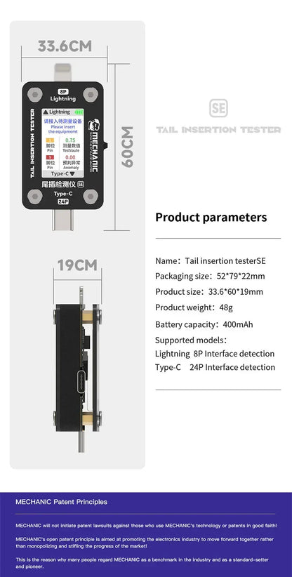 MECHANIC T-824 SE Tail Insertion Tester – Type-C & Lightning Interface Detector for Phone Repair Tools