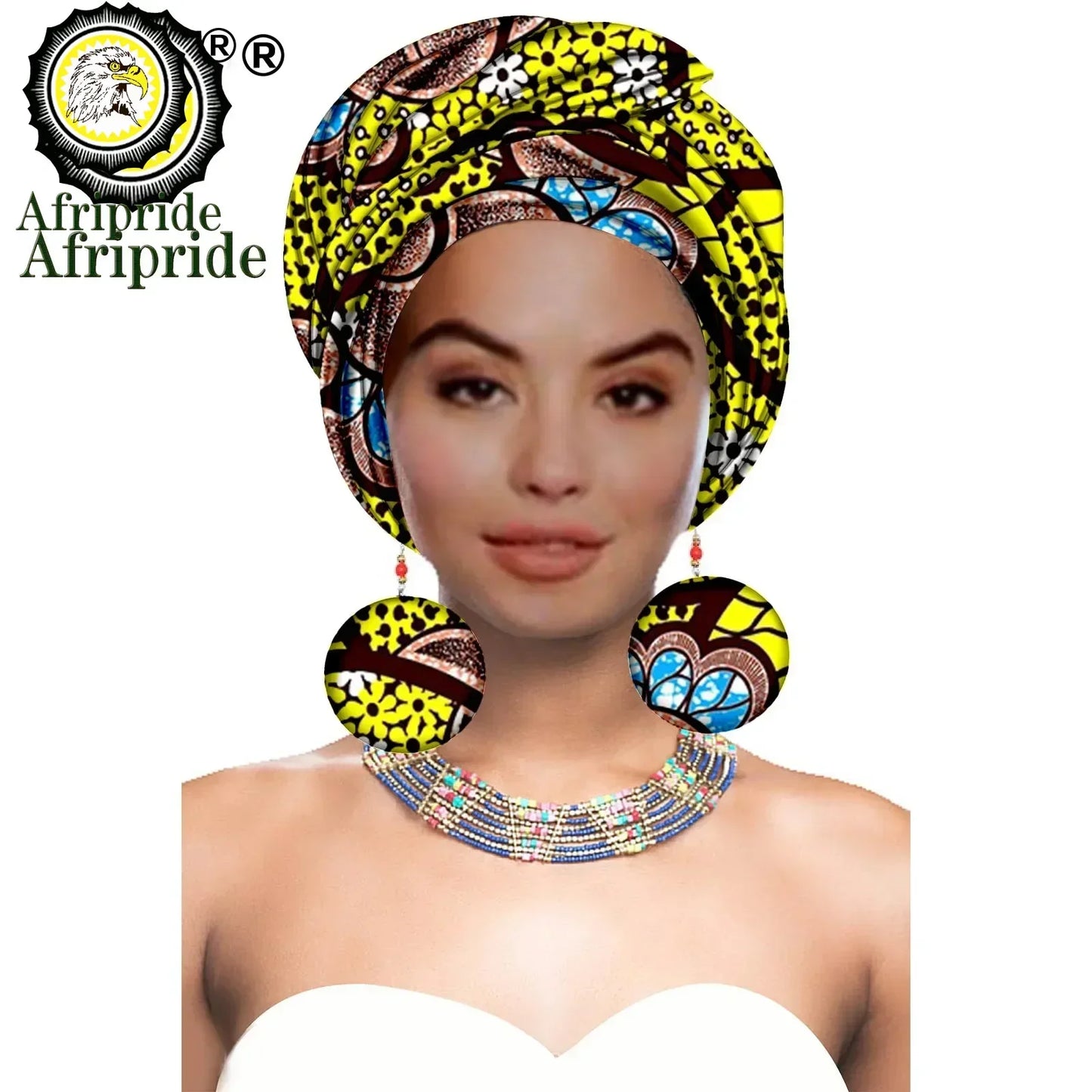 African Turban Headwrap - Nigerian Ankara Headscarf with Matching Earrings