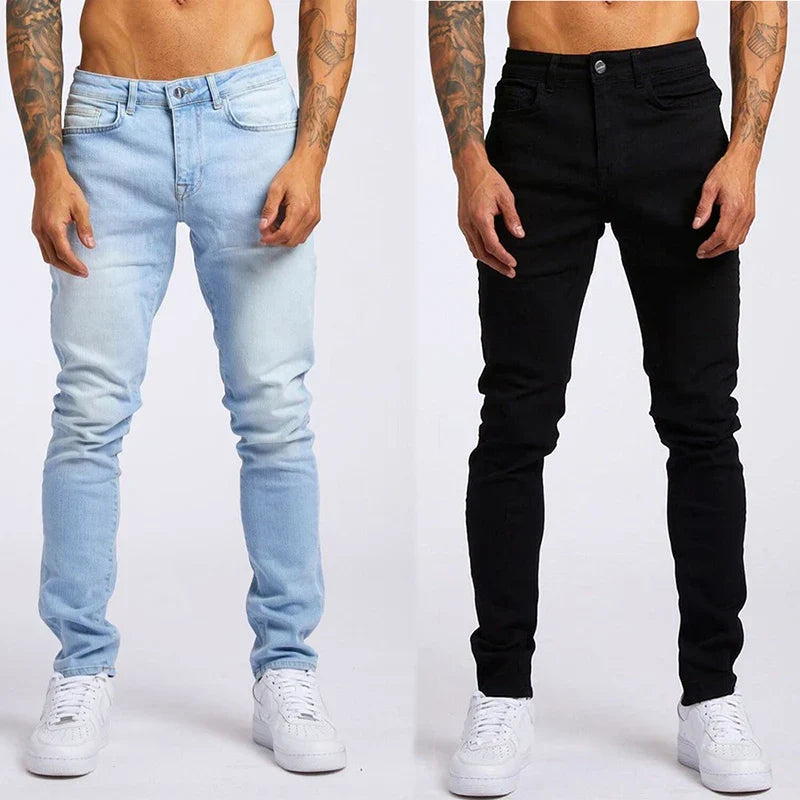 Men’s Elastic Skinny Jeans — Slim Fit Stretch Denim Pencil Pants Streetwear Casual Jogging Trousers Black