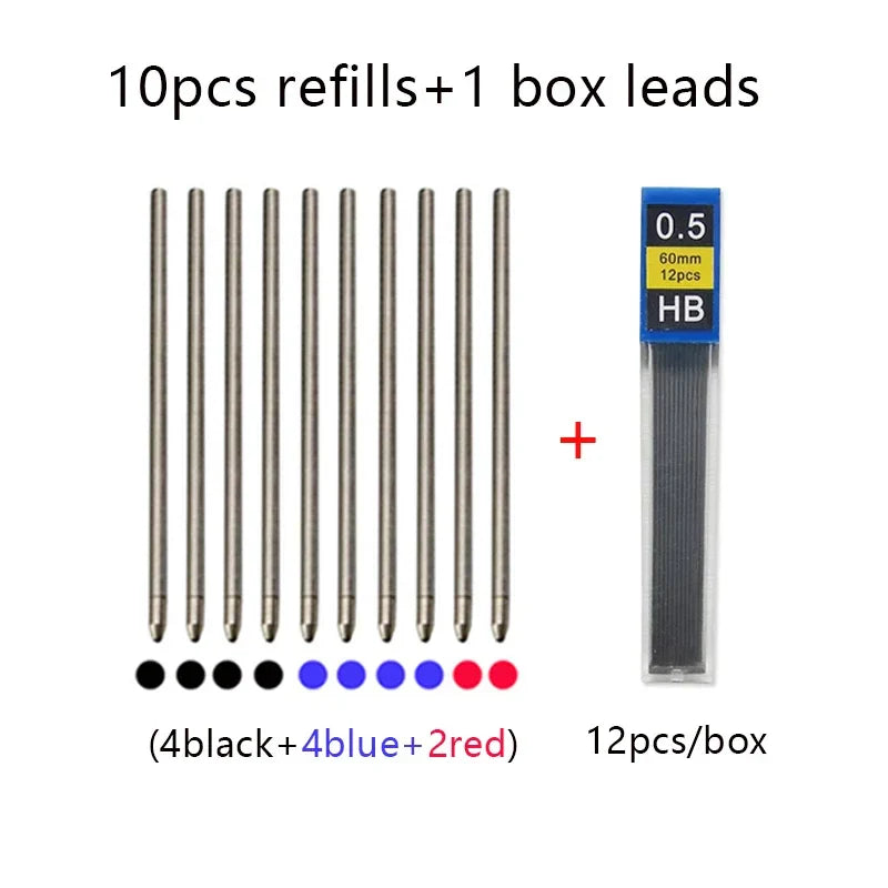 Metal 4-in-1 Multicolor Pen — Gravity Sensor Ballpoint with 3 Colors + 1 Mechanical Pencil, Office and School Stationery Gift