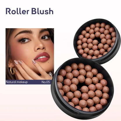Roll-On Blush Makeup - Long Lasting Shimmer & Matte Finish with 3D Glossy Texture Brush