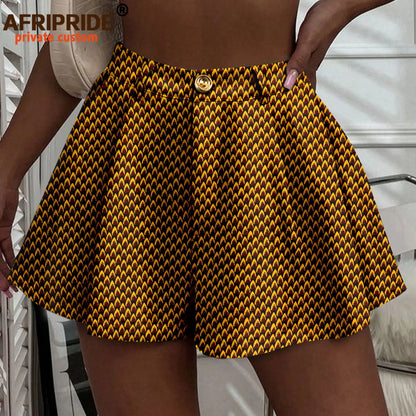 Women's Running Shorts - High Waist Elastic Athletic Shorts with Pockets Ankara Print