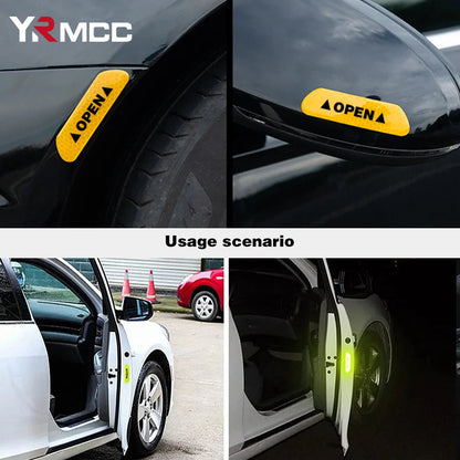 4PCS Reflective Car Door Safety Stickers — Warning Decals for Interior & Exterior Vehicle Protection