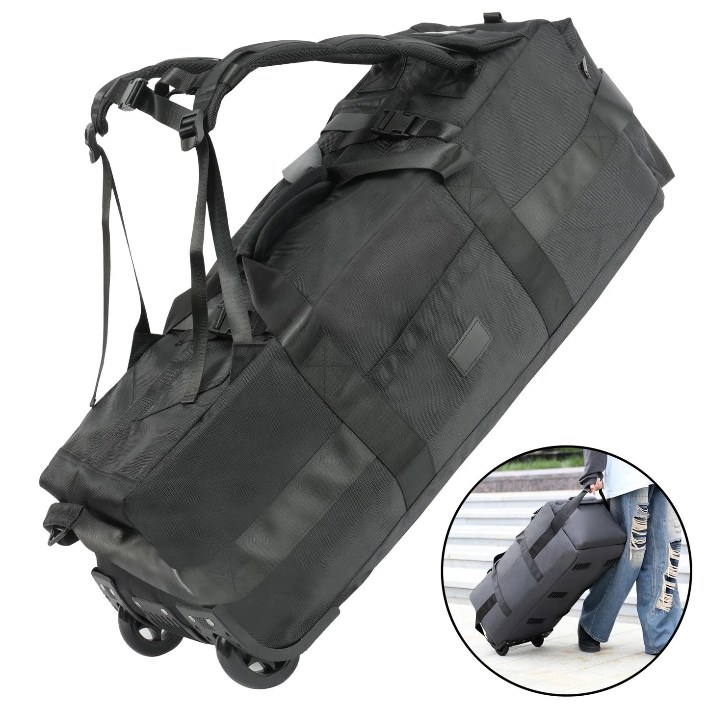 80L Rolling Duffle Bag with Wheels – 31" Heavy-Duty Foldable Travel Duffel, Water-Resistant Luggage with Shoulder Strap