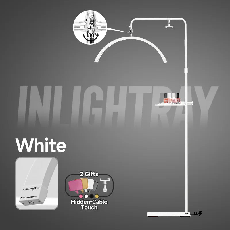 Hidden Cable Half Moon Beauty Lamp - Professional Lash Extension Floor Light with Custom Logo for Salon Makeup & Eyelash Artists
