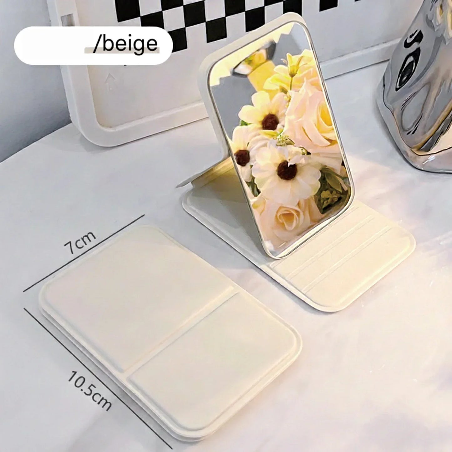 Portable Folding Makeup Mirror - HD Mini Desktop Stand-Up Mirror for Girls, Travel & Daily Beauty