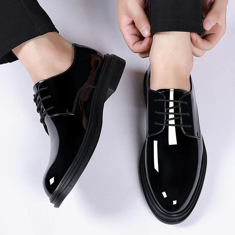 Men’s Patent Leather Derby Shoes - 6/8cm Height Increase Elevator Formal Business Dress Shoes