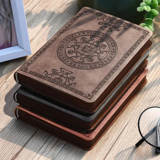A6 Retro Pocket Mini Notebook – PU Leather Stamped Portable Notepad for Writing, Office & Bookkeeping