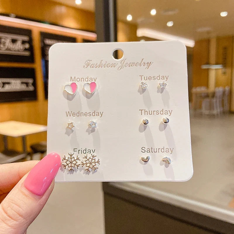 S925 Silver Stud Earrings Set - Simple Cute Mini Earrings for Women Girls Exquisite Jewelry Gift Wholesale