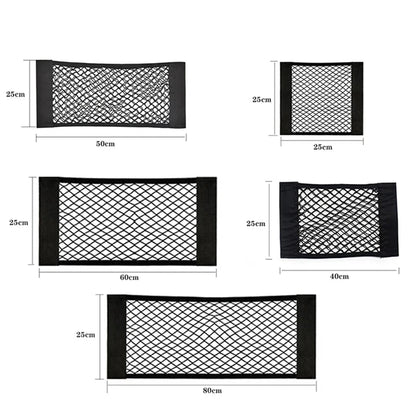 Car Seat Back Organizer - Universal Trunk Net Mesh Pocket with Elastic Storage & Magic Sticker