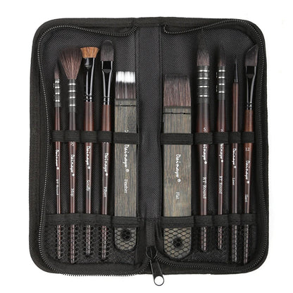 Dainayw 10-Piece Watercolor Brush Set – Organic Blue Squirrel & Horse Hair Mop Brushes for Acrylic, Watercolor, and Multi-Function Painting