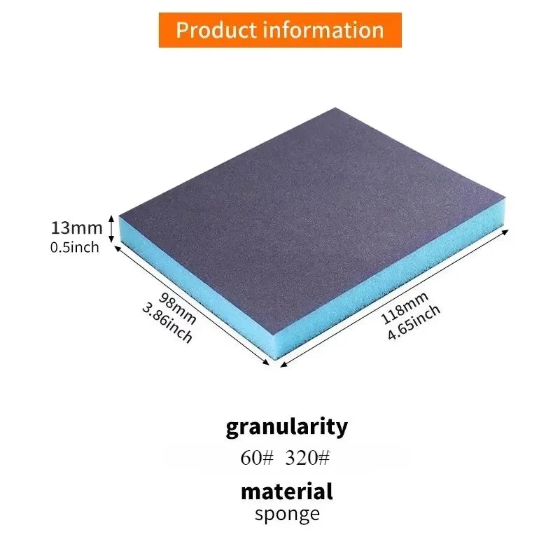 2Pcs Sanding Sponge Blocks - 60-320 Grit Washable Wet & Dry Abrasive Pads for Wood and Metal Polishing