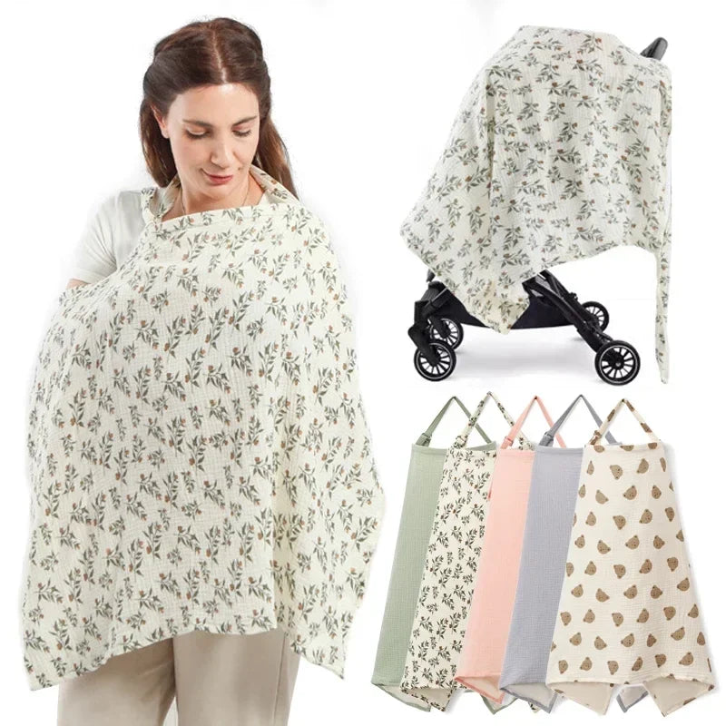 Cotton Breastfeeding Cover - Adjustable Nursing Apron Baby Feeding Privacy Blanket for Mothers and Strollers