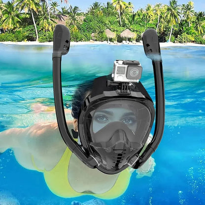 Full Face Snorkel Mask - 180° Panoramic Silicone Dry-Top Diving Mask with 2 Snorkels