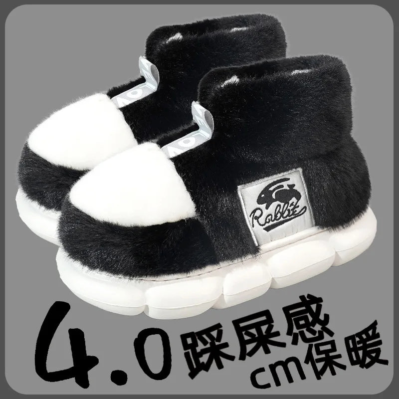 2025 Winter Warm Plush Slippers – High-Top Platform Indoor Snow Boots for Women & Men, Cozy Home Shoes with Soft Lining